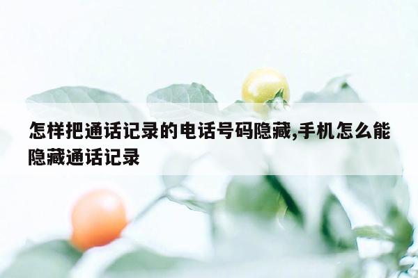 怎样把通话记录的电话号码隐藏,手机怎么能隐藏通话记录